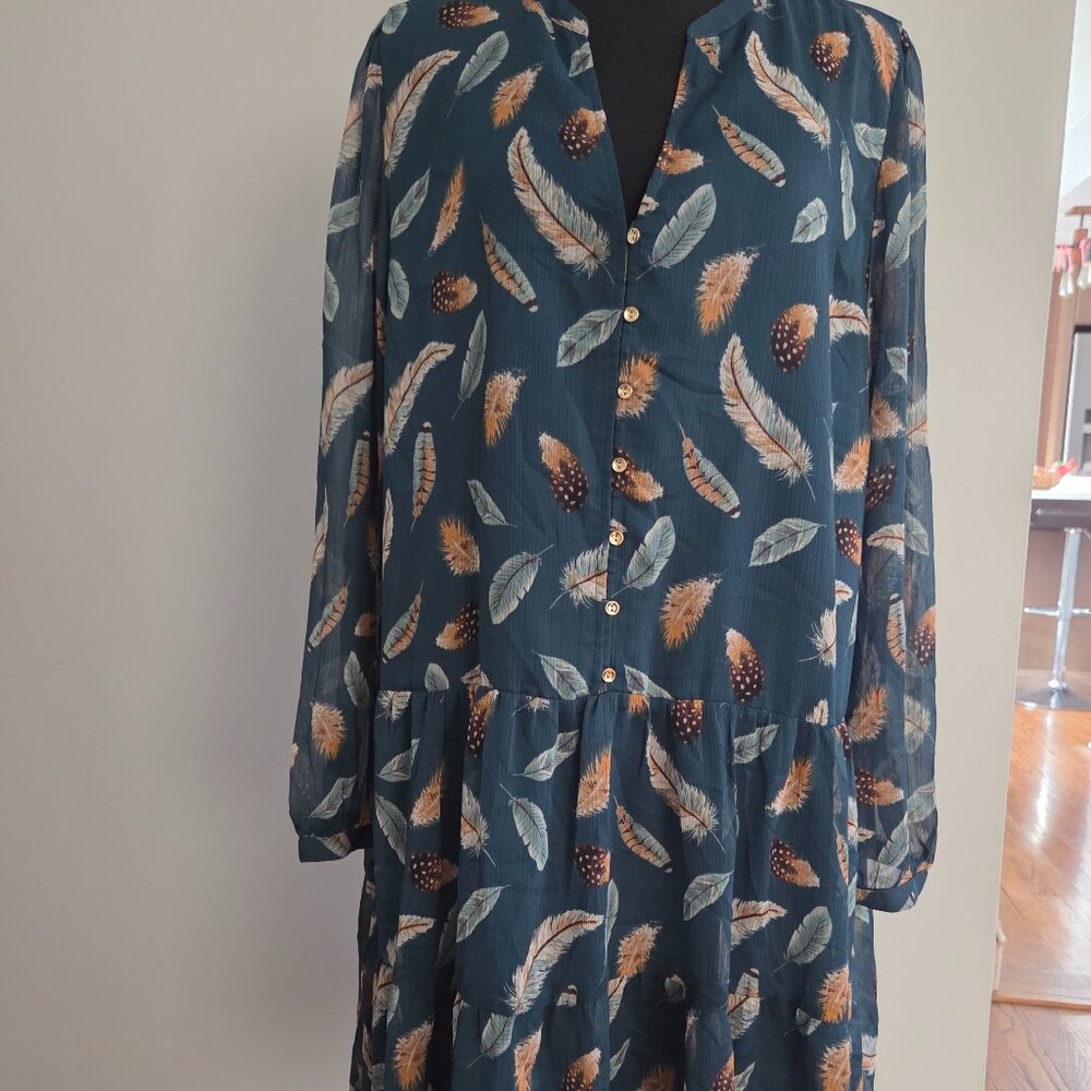 Ann Taylor LOFT Teal Feather Mini Dress XL